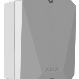 Modulo di integrazione allarme Ajax MultiTransmitter bianco visto frontalmente con logo Ajax
